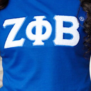 Zeta Phi Beta Rayas Trim Chenille Tee Sorority Apparel Camiseta de algodón suave Logotipo bordado Ajuste cómodo Fiel a la talla - Product Image 2