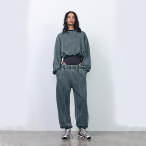Streetwear personnalisé, survêtement pour femmes, pantalon évasé délavé à l'acide, survêtements pour hommes, survêtements vintage en pierre, ensembles en coton épais - Product Image 1