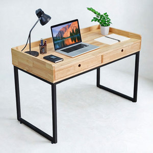 Modern Rubberwood <b>Computer</b> <b>Desk</b> with 2 Drawers and Iron Legs - Product Image 1