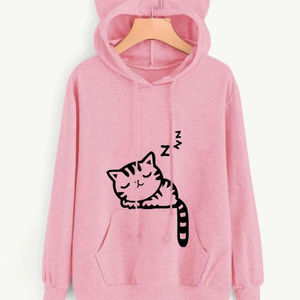 2025 Unisex <b>Cute</b> Ears Nonwoven Breathable Lined Fleece <b>Hoodie</b> 100% Cotton Regular Fit Thermal Top Adjustable Embroidered - Product Image 3