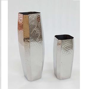 Hexagonal <b>Elegant</b> Hammered Handcrafted Silver Movable Modern Floral Theme Flower Vase Set Living Room Home Decoration Shiny - Product Image 4