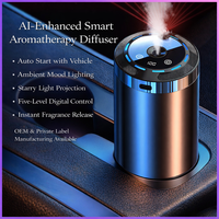 Diffuseur d'arômes de voiture intelligent en métal avec humidificateur et projection d'étoiles, diffuseur de luxe pour porte-gobelet, lumière d'ambiance, démarrage et arrêt automatiques