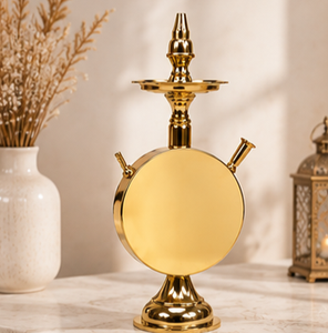 Chicha futuriste artisanale en laiton pour table |   Chicha ronde ornée |   Chicha décorative traditionnelle arabe pour salon et maison - Product Image 4