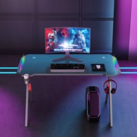 Table de bureau d'ordinateur de jeu à LED de conception professionnelle bureau de jeu PC en métal durable avec support d'extension