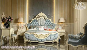 Ensemble de meubles de chambre à coucher de luxe polis or luxueux lit double design King Size moderne en bois sculpté à la main de style européen Be - Product Image 6