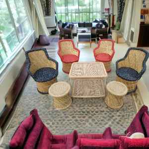 Ensemble de table et chaise de jardin en bambou Super Deluxe Ensemble de meubles de jardin d'extérieur avec 4 chaises et ensemble de table/pouf - Product Image 2