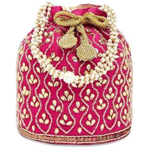 Bolso de Mano Negro con Cordón, Mini Bolso Potli Nupcial, Bordado de Buena Calidad, Diseño Personalizado con Estampado Floral, Bolso Potli para Niñas - Product Image 2