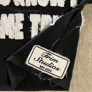 100% Cotton Custom Logo T-Shirt Embroidery Patch Oversized Boxy Tee for Men/Women Casual Solid Pattern Loose Silk <b>Screen</b> <b>Washed</b> - Product Image 3