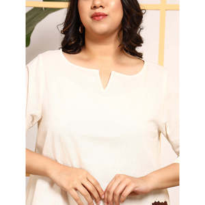 Deebaco Women's Cotton <b>2</b> <b>Piece</b> Plus Size Co-Ord <b>Set</b> Hand Embroidery O-Neck Top Ankle Length Pants Casual Summer Outfit - Product Image 2