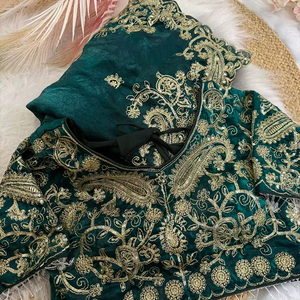 Precio inmejorable para hermosas lentejuelas Zari trabajo Sari verde con blusa elegante étnico clásico fiesta boda Festival desgaste mujeres - Product Image 1