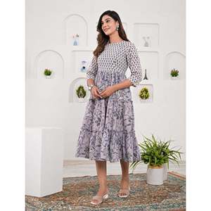 ชุดเดรสลำลองผ้าฝ้ายพิมพ์ลายสีเทา ไซส์เดียว XS ระบายอากาศได้ดีและเป็นมิตรต่อสิ่งแวดล้อม เหมาะสำหรับใส่ในวันธรรมดาและวันหยุด - Product Image 4