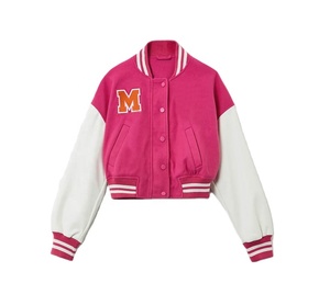 Nouveau bouton unique conception vêtements d'extérieur pour femmes à manches longues en laine femmes Hip Hop Crop Varsity Jacket - Product Image 1