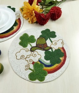 Posavasos y Mantel Individual de Cuentas de Vidrio Disponibles, Roseta con Tipis y Plumas de Águila, Hecho a Mano en India - Product Image 6