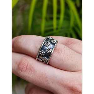 Handmade 925 Sterling Silver Flower <b>Ring</b> Band Boho <b>Thumb</b> <b>Ring</b> with Inlay Chunky Artisan Design Jewelry for <b>Women</b> Gift for Her - Product Image 2