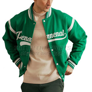 Chaqueta Varsity Letterman para Hombre con Bolsillos Delanteros y Dobladillo Acanalado, Cuello Alto, Cierre de Botones Forrados en Tela de Lona - Product Image 1