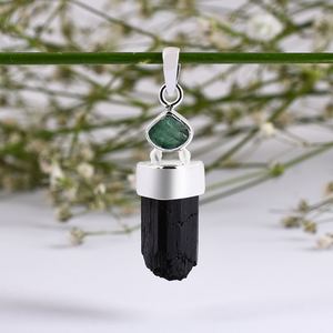 Venta al por mayor hecho a mano 925 colgante de plata esterlina piedra preciosa Esmeralda turmalina negra con oro amarillo colgantes finos y dijes para ella - Product Image 4