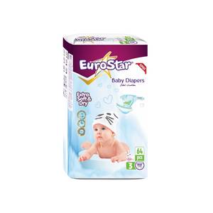 Couches jetables Eurostar pour bébé, haute qualité, super absorbantes, respirantes, en tissu non tissé doux, imprimées, avec canaux anti-fuites 3D - Product Image 2