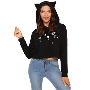 Sudadera con capucha recortada con logotipo personalizado para mujer Jersey Venta caliente 100% Sudadera con capucha de algodón con MOQ bajo - Product Image 1