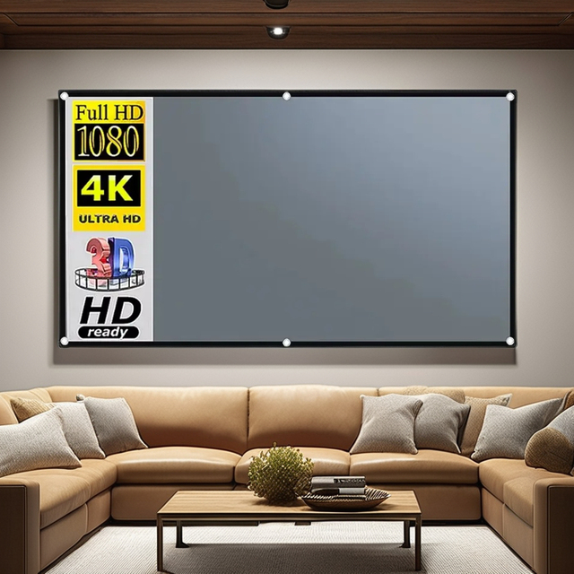 2025 ALR Projector Screen 60-133 Inch Metal Grey Anti-Light 16:9 Portable Black Border With Holes Home Outdoor Projection Screen