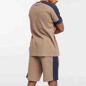 Conjunto de dos piezas liso de verano para hombre, sudadera de manga corta y pantalones cortos, conjunto personalizable, cuello redondo de dos tonos - Product Image 2