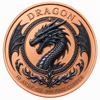Nuevas Monedas de Cobre Puro 99.99% de 10 AVDP oz con Dragón Negro en Alto Relieve, Impresión UV Colorida, Monedas de Cobre Coleccionables Personalizadas