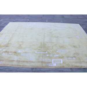 Tapis turc vintage, grand tapis de 6,5 x 9,4 pi (198 x 285 cm), tapis en laine jaune à motifs floraux - Product Image 4