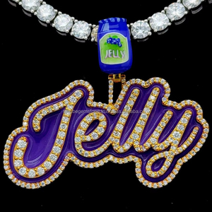 Plata sólida 925 Custom Iced Out 2 "Jelly Bottle Bail Brilla en la oscuridad Esmalte Nombre Cadena Colgante personalizado Moissanite - Product Image 1