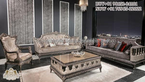 Salon français, meubles blancs et dorés brillants, design italien, ensemble de meubles de salon, style indien classique, feuille d'or, salon américain - Product Image 3