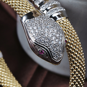 กำไลข้อมือรูปงู925เงินสเตอร์ลิงประดับลูกบาศก์เพทายสีเหลืองชุบทองปรับได้กำไลข้อมือเปิดได้ - Product Image 6