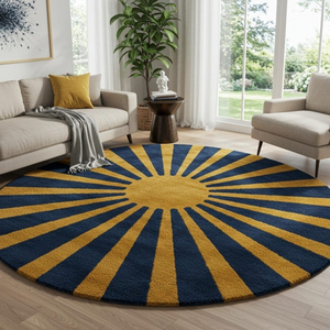 Usine Vente Rond Sunburst Tufté Tapis Moderne de haute qualité Bleu Marine Moutarde Jaune Géométrique Designer pour Salon Chambre - Product Image 3