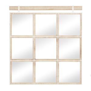 Brown Wood Handmade Grid Window Inspired Wall Mirror, 32" X 1" X 35" - Product Image 1