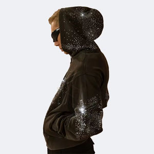Veste surdimensionnée pour homme personnalisée, doublée, 100% coton, avec strass, épaules tombantes, fermeture éclair, poids lourd, broderie de patch, imperméable, respirante - Product Image 3