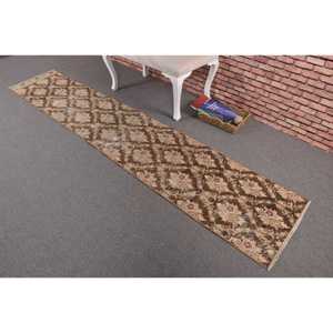Turkish Rug, 1.8x9.6 ft Runner Rug, <b>Brown</b> Purple <b>Wool</b> Rug - Product Image 2