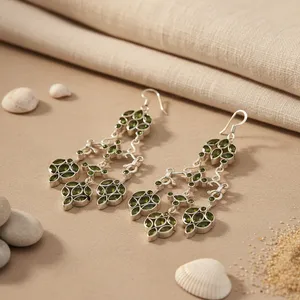 925 Silver Peridot Dangle Earrings for Women Freshwater Pearl Drop Earrings Gold Plating <b>Emerald</b> Flower-shaped Gemstone Jewelry - Product Image 1