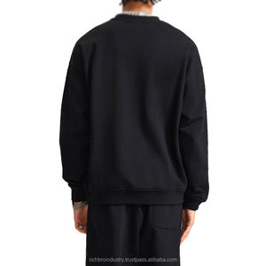 Qianyi Logo personnalisé col rond blanc graphique hommes sweats brodés lourd coton éponge français 300GSM sweat à col rond - Product Image 4