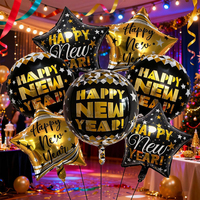 Ensemble de ballons en feuille d'aluminium pour le Nouvel An, ballons en lettres argentées, ballons ronds en feuille d'aluminium noirs et dorés pour les fournitures de fête du réveillon du Nouvel An