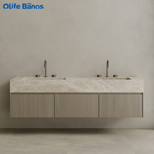 <span class=keywords><strong>Mueble</strong></span> de tocador de baño de lavabo doble montado en la pared de lujo <span class=keywords><strong>con</strong></span> encimera de piedra sinterizada de mármol de varios colores para baño de hogar de lujo - Product Image 4