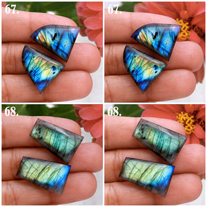 หินลาบราโดไรต์ธรรมชาติหลากสี ทรงหลังเบี้ยเรียบ คู่จับคู่ งานแฮนด์เมด สำหรับทำต่างหู อัญมณี - Product Image 2