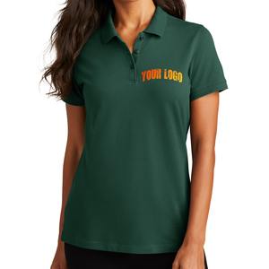 เสื้อโปโลผ้าฝ้ายสำหรับผู้หญิงเสื้อกอล์ฟสีพื้นมีกระดุมติดโลโก้ตามสั่ง - Product Image 4