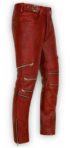Personnalisé hommes pantalon en cuir véritable motards double long réel rouge foncé élégant hommes pantalon en cuir 2025 - Product Image 4