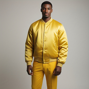 Manteau de veste en satin à fermeture éclair à col rond OEM Blouson en satin à la mode de haute qualité - Product Image 4