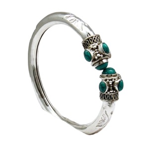 Brazalete de Plata de Ley 925 con Turquesa de Forma Redonda, Diseño Bohemio, Hecho a Mano, Joyería Unisex para Mujer - Product Image 1