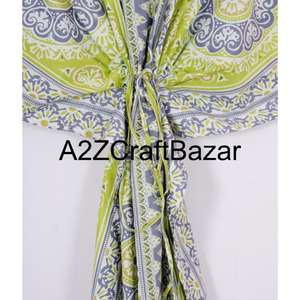 Vestido Kaftan Corto 100% Algodón Puro para Mujer, Estilo Bohemio, Estampado Floral, para Playa, Verano, Informal, Ligero, Lavable, Primavera, Cómodo - Product Image 3