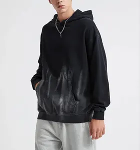 Sudadera con capucha de lavado ácido de gran tamaño con serigrafía personalizada de High Street al por mayor para hombres y sudaderas con capucha de lana para hombres - Product Image 2