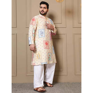 Kurta de Algodón para Hombre, Talla Grande, Marca Amanush, con Estampado Floral y Parches, Cuello Mandarín, Estilo Casual de Verano, Corte Holgado, Manga Tres Cuartos - Product Image 5