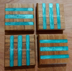 2025 dessous de verre en résine époxy en bois massif exigeant haut naturel pour Table basse familiale rond carré tasse ensemble sous-verre - Product Image 2