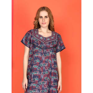 Chemise de nuit longue décontractée en tissu alpin de qualité supérieure pour femme, avec broderie et poche latérale, douce, respirante, imprimée, ODM - Product Image 3