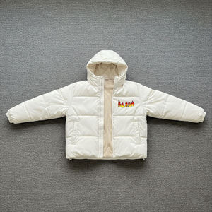 Veste d'extérieur pour homme en coton rembourré de couleur crème clair personnalisée, 100% polyester, coupe ample, style à capuche et fermeture éclair, doudoune pour homme - Product Image 4
