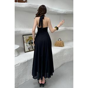 เดรสผ้าลินินสายเดี่ยวสีดำ - สีดำ - Product Image 5