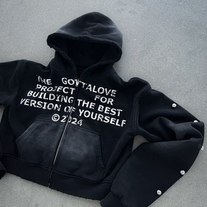Sweat à capuche strass personnalisé pas de pull lavage à l'acide sweat à capuche hommes sérigraphie logo lourd polaire Vintage en détresse sweats à capuche - Product Image 2